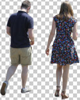 back, casual, caucasian, couple, cutout, cutout couples, cutout people, day, eye level view, summer, sunny, walking