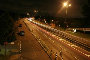 artificial lighting, car, elevated, England, evening, London, road, The United Kingdom