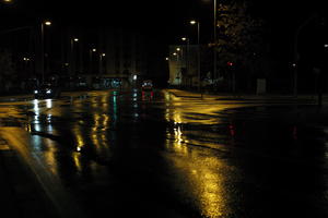 artificial lighting, city, Croatia, eye level view, night, spring, street, street light, urban, wet, Zadar, Zadarska