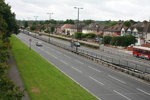 car, day, elevated, England, grass, guardrail, London, natural light, road, The United Kingdom, vegetation