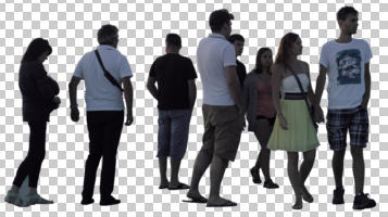 casual, caucasian, cutout, cutout groups, cutout people, day, diffuse, diffused light, eye level view, group, standing, summer, walking