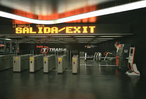 Alicante, artificial lighting, eye level view, floor, indoor lighting, interior, lamp, LED, sign, Spain, station, Valenciana