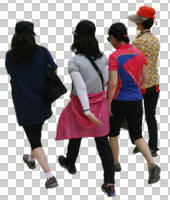 asian, back, casual, cutout, cutout groups, cutout people, day, eye level view, group, natural light, people, summer, walking