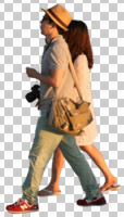 asian, casual, couple, cutout, cutout couples, cutout people, day, dusk, eye level view, side, summer, sunny, walking