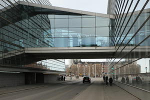 building, car, Copenhagen , day, Denmark, eye level view, facade, glass, Kobenhavn, overcast, street, winter