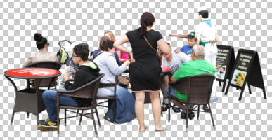 casual, caucasian, cutout, cutout groups, cutout people, day, diffuse, diffused light, eating, eye level view, group, people, sitting, summer