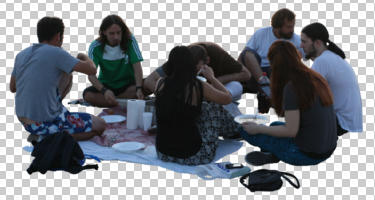 casual, caucasian, cutout, cutout groups, cutout people, day, eye level view, group, natural light, people, sitting, summer