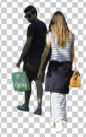 bag, casual, caucasian, cutout, cutout couples, cutout people, day, eye level view, female, handsome, people, summer, walking