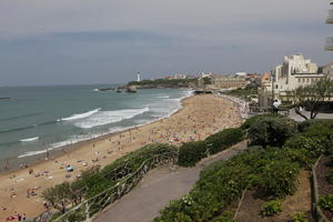 Aquitaine, beach, Biarritz, bush, day, elevated, France, path, people, seascape, spring, sunbathing, sunlight, sunny, sunshine