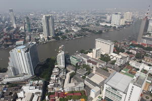 aerial view, autumn, Bangkok, cityscape, day, direct sunlight, elevated, Krung Thep Mahanakhon, natural light, open space, outdoors, river, sunny, Thailand