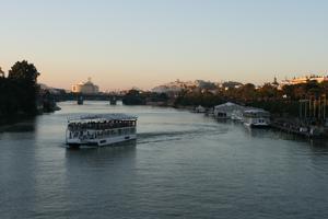 Andalucia, boat, dusk, elevated, ferry, river, Sevilla , Spain, transport