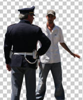 back, casual, caucasian, cutout, cutout men, cutout people, day, eye level view, front, male, man, policeman, standing, sunny