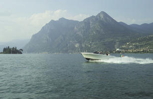 boat, day, eye level view, Italia , lake, Lombardia, Monte Isola, mountain, summer, sunny