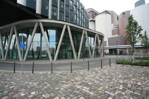 architecture, building, column, day, Deutschland, eye level view, facade, Frankfurt, Hessen, pavement, road, summer