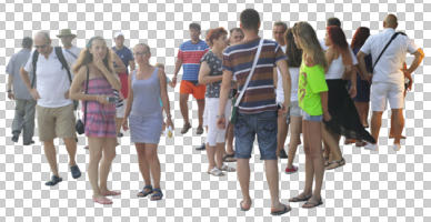 casual, cutout, cutout groups, cutout people, day, diffuse, diffused light, eye level view, group, people, standing, summer