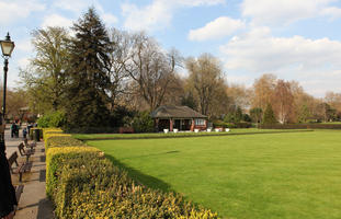 coniferous, day, deciduous, England, eye level view, grass, hedge, London, park, pine, spring, sunny, The United Kingdom, tree