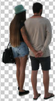 back, casual, caucasian, couple, cutout, cutout couples, cutout people, day, eye level view, natural light, standing, summer