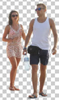 casual, caucasian, couple, cutout, cutout couples, cutout people, day, eye level view, front, summer, sunny, walking