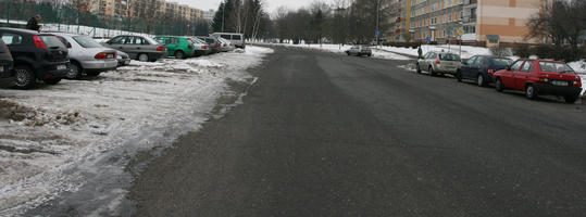 car, diffuse, diffused light, eye level view, Most, natural light, outdoor lighting, overcast, road, snow, The Czech Republic, Ustecky Kraj, winter