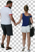 ambient light, back, casual, caucasian, couple, cutout, cutout couples, cutout people, day, eye level view, summer, summer, walking