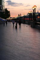 artificial lighting, diffuse, diffused light, England, evening, eye level view, lamppost, London, pavement, The United Kingdom, twilight