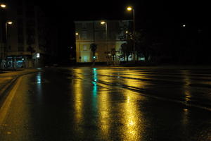 artificial lighting, building, city, Croatia, eye level view, night, spring, street, urban, wet, Zadar, Zadarska