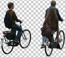 ambient light, back, bicycle, caucasian, cutout, cutout groups, cutout people, cycling, day, diffuse, diffused light, eye level view, natural light, people, riding, young people