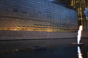 artificial lighting, Bilbao, evening, eye level view, facade, Guggenheim Museum, museum, Pais Vasco, pond, Spain, wall