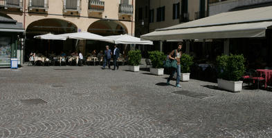 bright, cafe, day, eye level view, furniture, Italia , Padova, pavement, street, summer, sunny, umbrella, Veneto