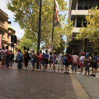 Australia, child, day, group, lowered, New South Wales, pavement, standing, summer, sunny, Sydney, tourist