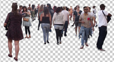 casual, cutout, cutout groups, cutout people, day, diffuse, diffused light, eye level view, group, summer, walking