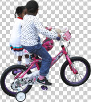 ambient light, bicycle, black, black and minority ethnic, casual, cutout, cutout kids, cutout people, cycling, day, diffuse, diffused light, eye level view, girl, kids, NA, natural light, people, side, spring