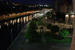 artificial lighting, Bilbao, cityscape, elevated, night, Pais Vasco, river, Spain