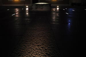 artificial lighting, city, Croatia, eye level view, night, pavement, plaza, spring, urban, walkway, wet, Zadar, Zadarska