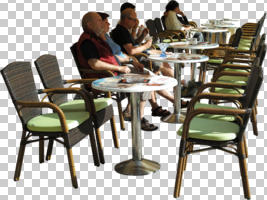 caucasian, chair, cutout, cutout groups, cutout people, day, eye level view, furniture, group, people, sitting, summer, sunny, table