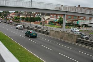 car, day, elevated, England, grass, guardrail, London, natural light, road, The United Kingdom, vegetation