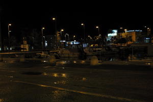 artificial lighting, boat, city, Croatia, embankment, eye level view, night, spring, street, street light, urban, wet, Zadar, Zadarska