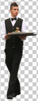 cutout, cutout men, cutout people, day, diffuse, diffused light, eye level view, front, male, man, summer, waiter, walking