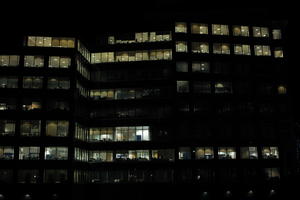 artificial lighting, building, building, city, cityscape, England, eye level view, London, night, office, The United Kingdom, winter