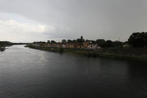 autumn, bridge, coastline, evening, eye level view, Italia , Lombardia, overcast, Pavia, river