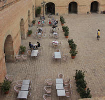 autumn, Barcelona, cafe, Cataluña, day, diffuse, diffused light, elevated, furniture, potted plant, Spain, square