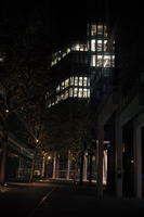 artificial lighting, building, England, eye level view, London, night, spring, The United Kingdom, tree, urban, walkway