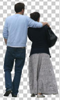 back, casual, caucasian, couple, cutout, cutout couples, cutout people, day, diffuse, diffused light, eye level view, summer, walking