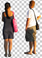 back, casual, caucasian, couple, cutout, cutout couples, cutout people, day, eye level view, standing, summer, sunny