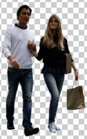 casual, caucasian, couple, cutout, cutout couples, cutout people, day, diffuse, diffused light, eye level view, front, natural light, shopping, walking