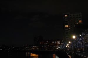 artificial lighting, building, city, city, city lights, cityscape, England, eye level view, London, night, river, riverbank, The United Kingdom, waterfront, winter