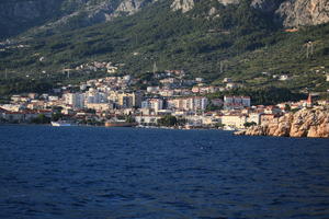 coastline, Croatia, day, eye level view, Makarska, seascape, Splitsko-Dalmatinska, summer, town, tree, vegetation