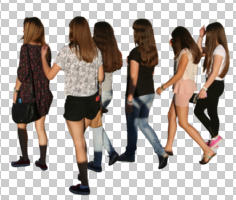 back, casual, caucasian, cutout, cutout groups, cutout people, day, eye level view, girl, group, natural light, people, summer, sunny, walking