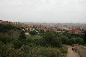 Barcelona, Cataluña, city, day, elevated, football pitch, natural light, overcast, Spain, tree