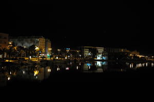 artificial lighting, boat, building, city, city, city lights, Croatia, eye level view, night, spring, street light, waterfront, Zadar, Zadarska